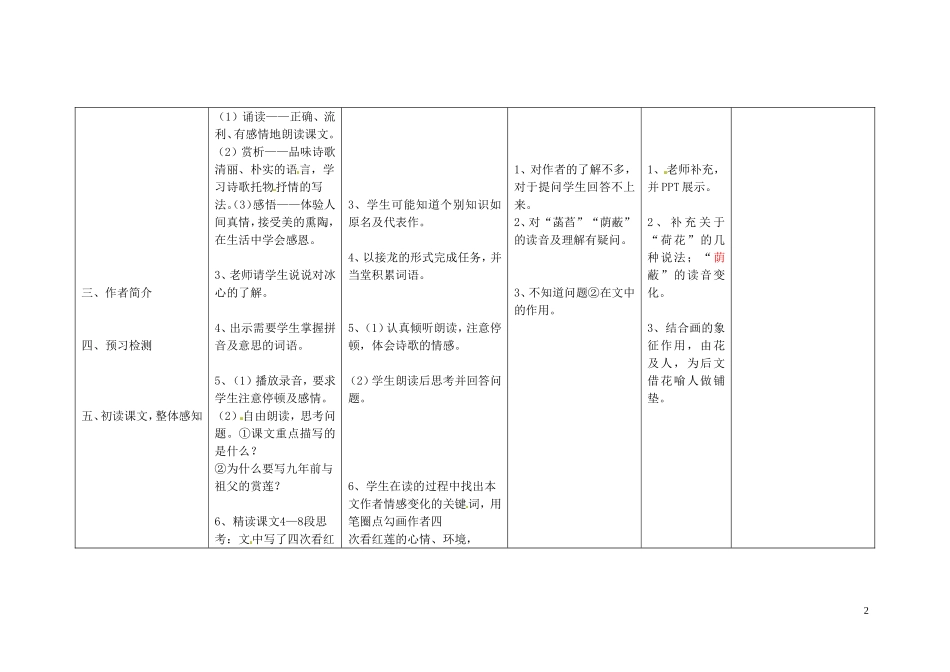 七年级语文上册4荷叶母亲（第2课时）教学设计（新版）新人教版_第2页