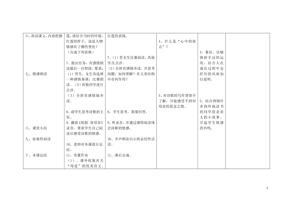 七年级语文上册4荷叶母亲（第2课时）教学设计（新版）新人教版_第3页