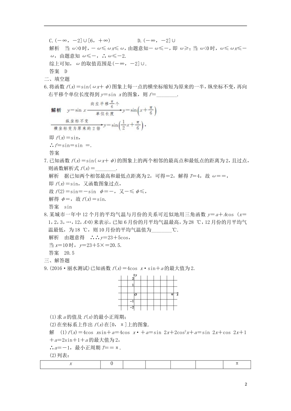 （浙江专用）高考数学一轮复习 第四章 三角函数、解三角形 第5讲 函数y＝Asin(ωx＋φ)的图象及应用练习-人教版高三全册数学试题_第2页