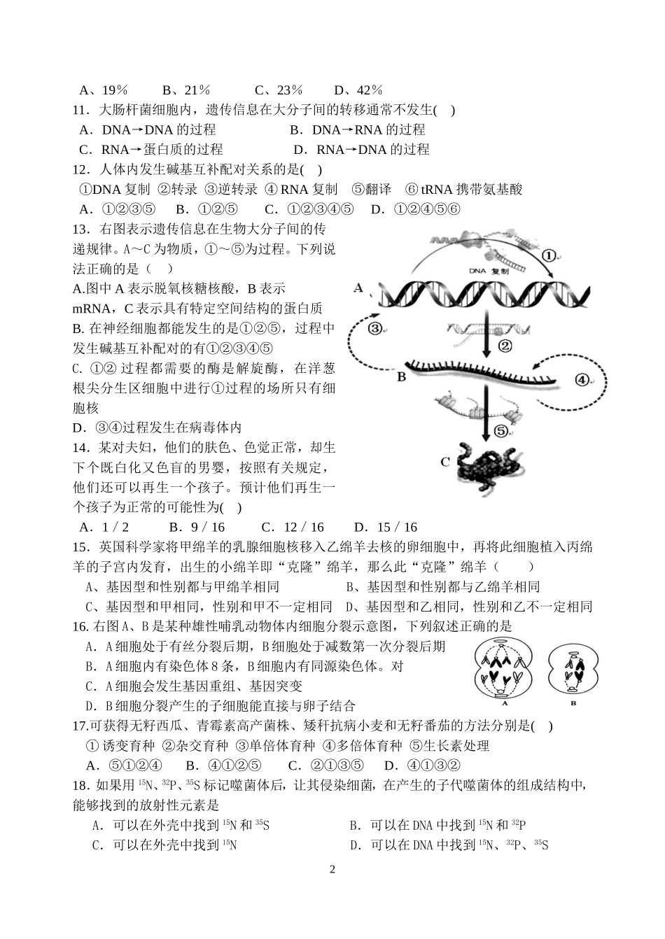 《遗传与进化》测试卷_第2页