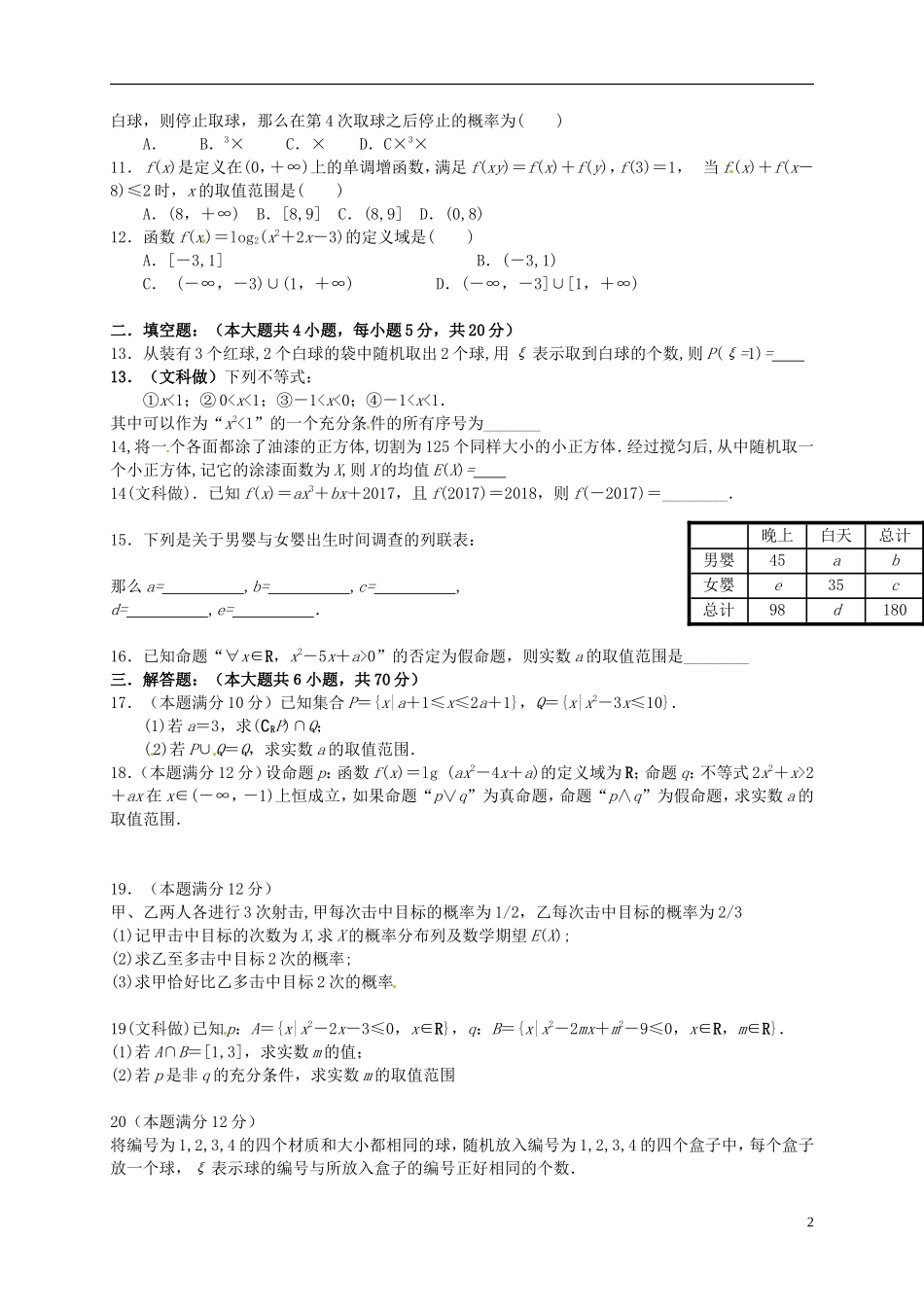 青海省西宁市高二数学下学期期末考试试题-人教版高二全册数学试题_第2页