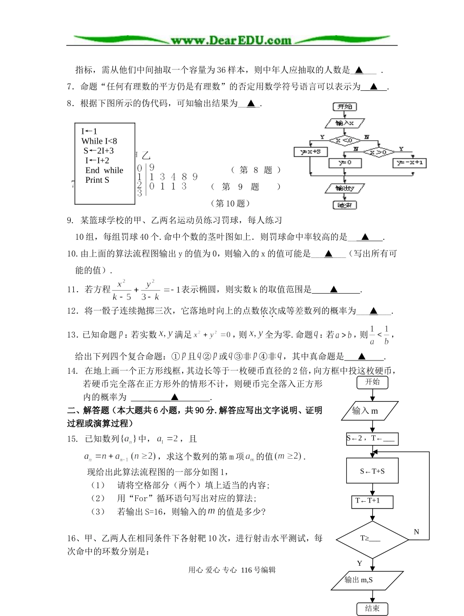 江苏省送桥高级中学高二数学期末模拟考试试题 2_第2页