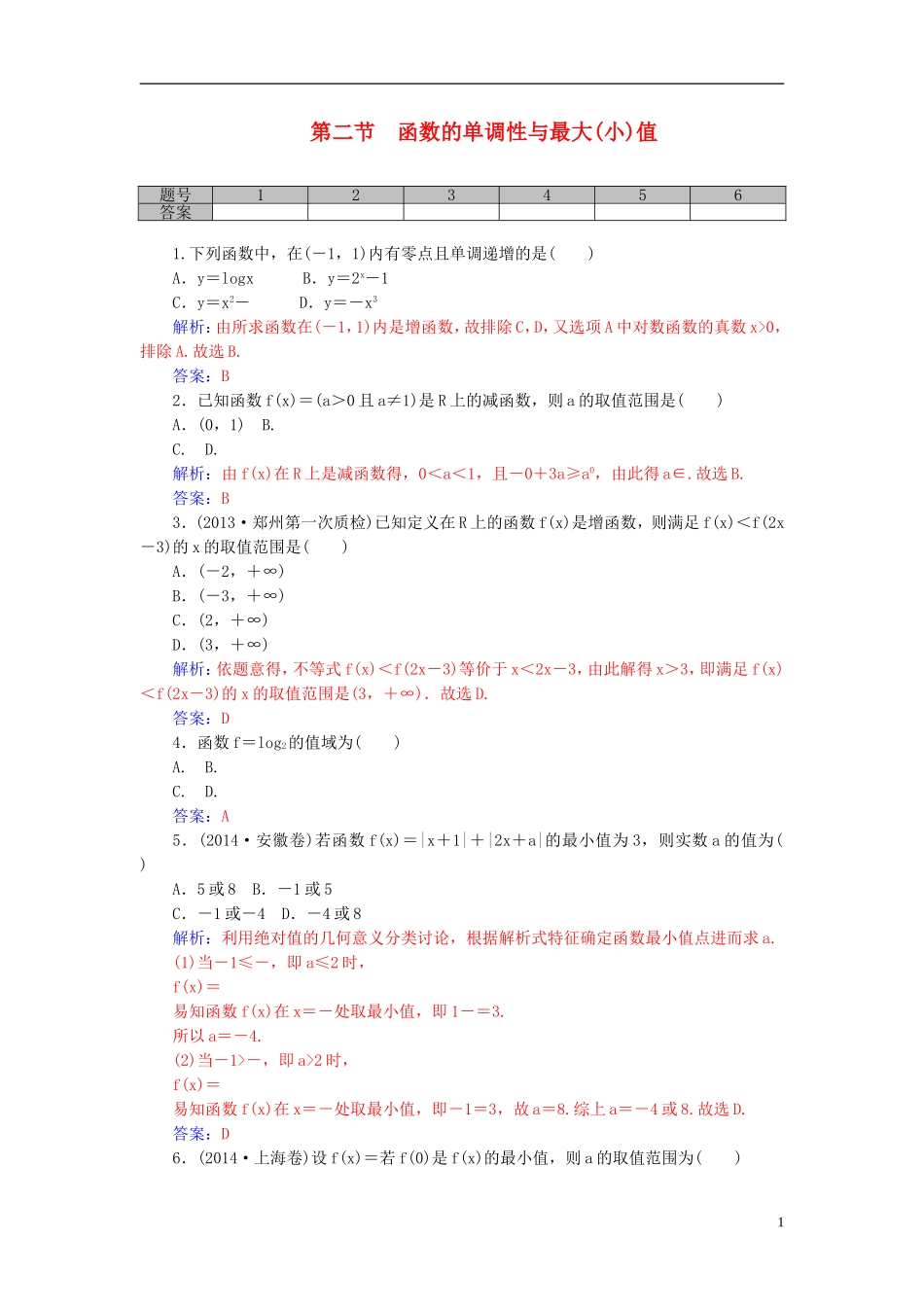 高考数学一轮复习 2.2函数的单调性与最大（小）值练习 理-人教版高三全册数学试题_第1页