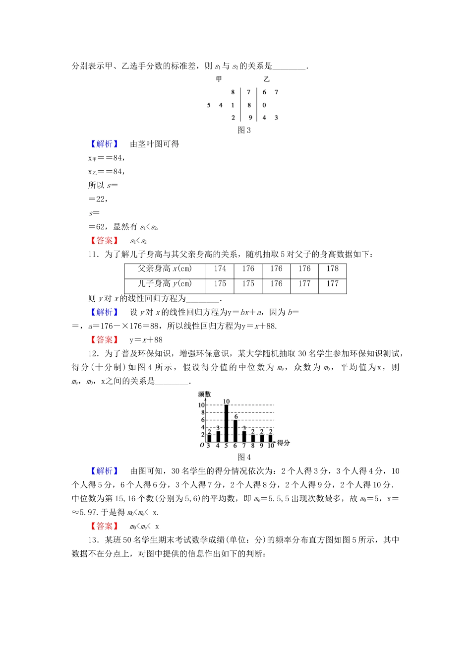 高中数学 第二章 统计章末综合测评 苏教版必修3-苏教版高一必修3数学试题_第3页