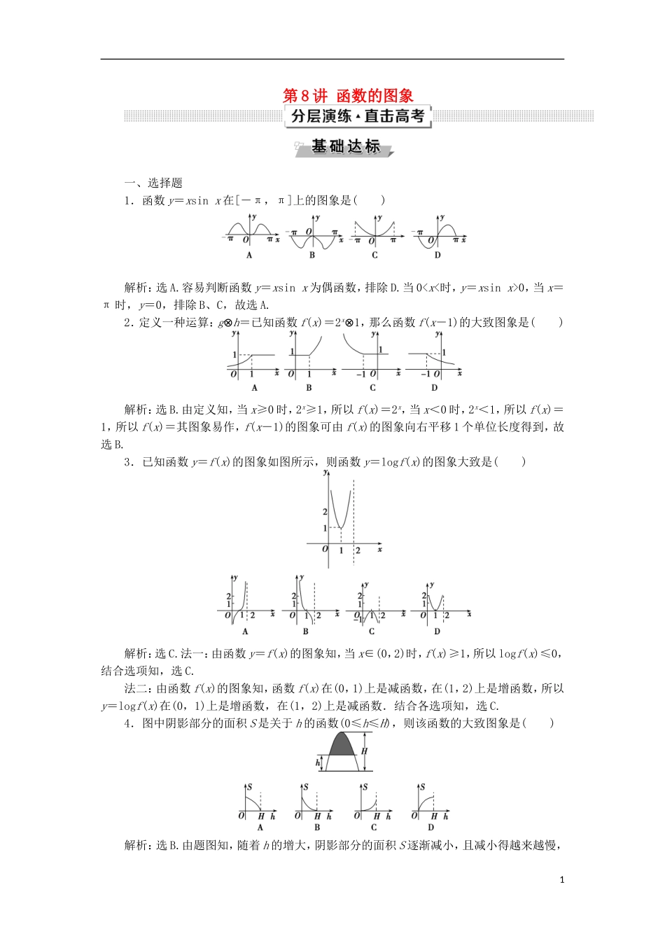 高考数学一轮复习 第2章 函数的概念与基本初等函数 第8讲 函数的图象分层演练 文-人教版高三全册数学试题_第1页