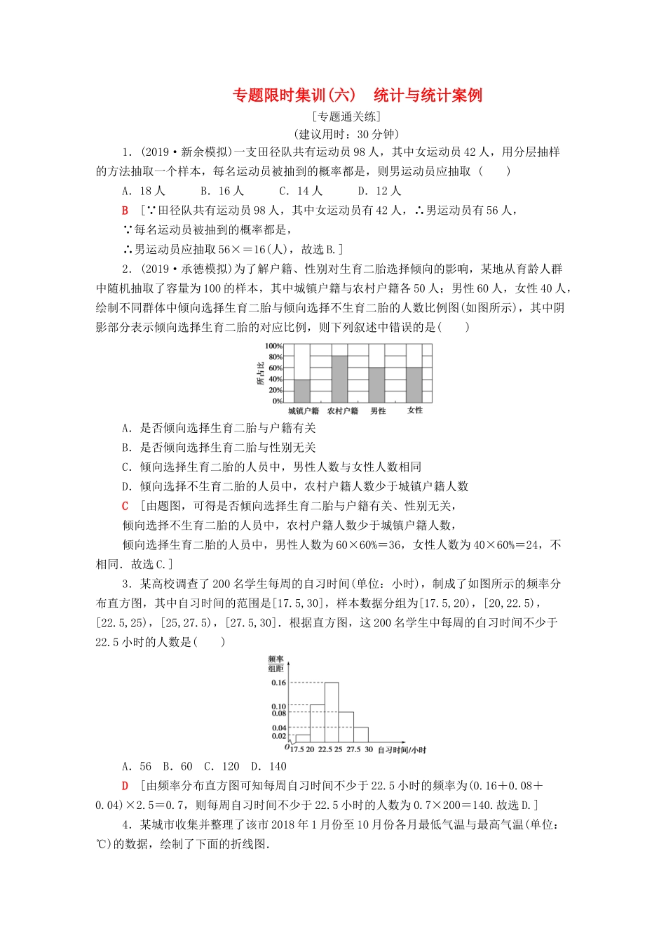 高考数学二轮复习 专题限时集训6 统计与统计案例 文-人教版高三全册数学试题_第1页