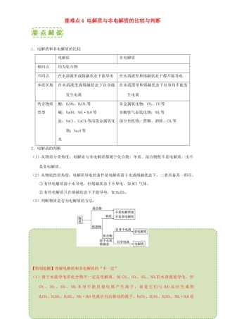 高中化学 第二章 物质变化及其分类 重难点4 电解质与非电解质的比较与判断（含解析）新人教版必修1-新人教版高一必修1化学试题