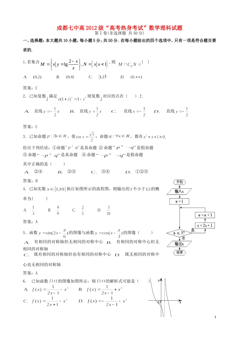 高考数学 热身考试题 理（含解析）-人教版高三全册数学试题_第1页