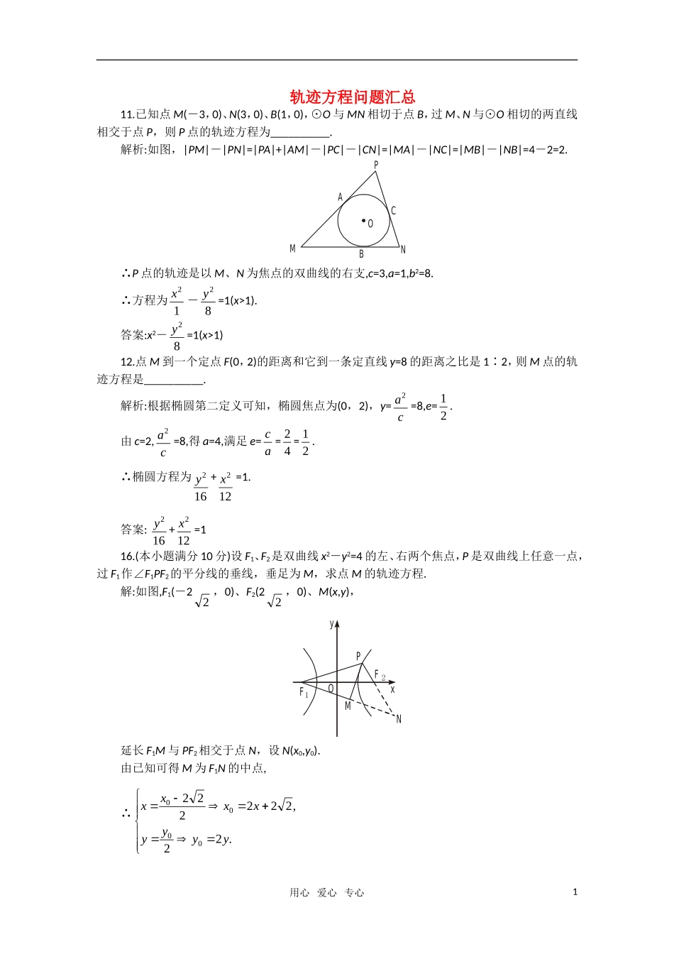 高中数学 轨迹方程问题汇总（详细解析）新人教A版_第1页