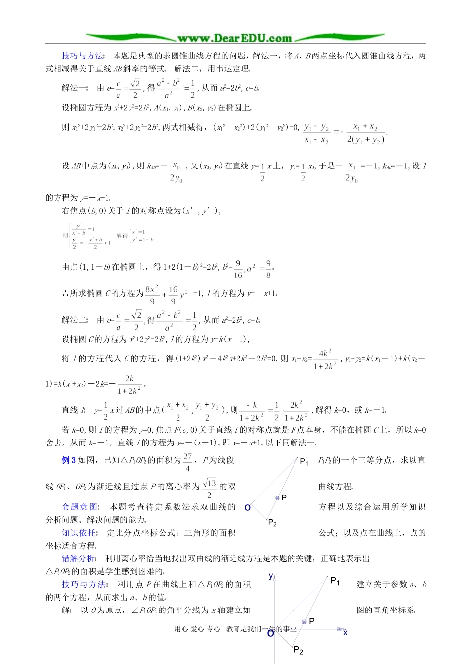 高考数学专题复习 关于求圆锥曲线方程的方法_第2页