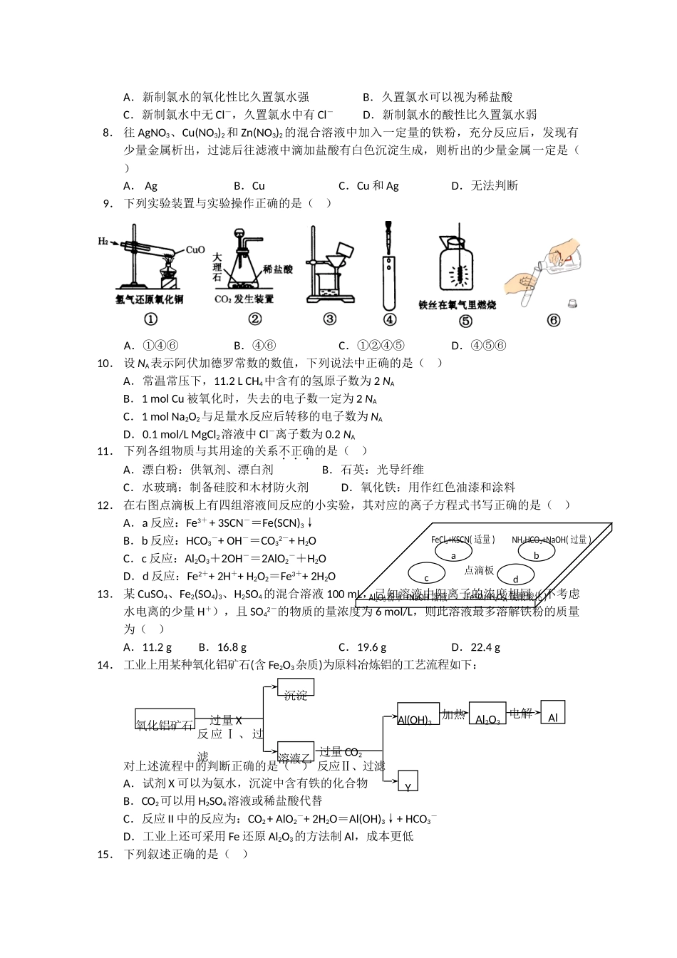重庆市西南师大附中10-11学年高一化学上学期期末考试新人教版【会员独享】_第2页