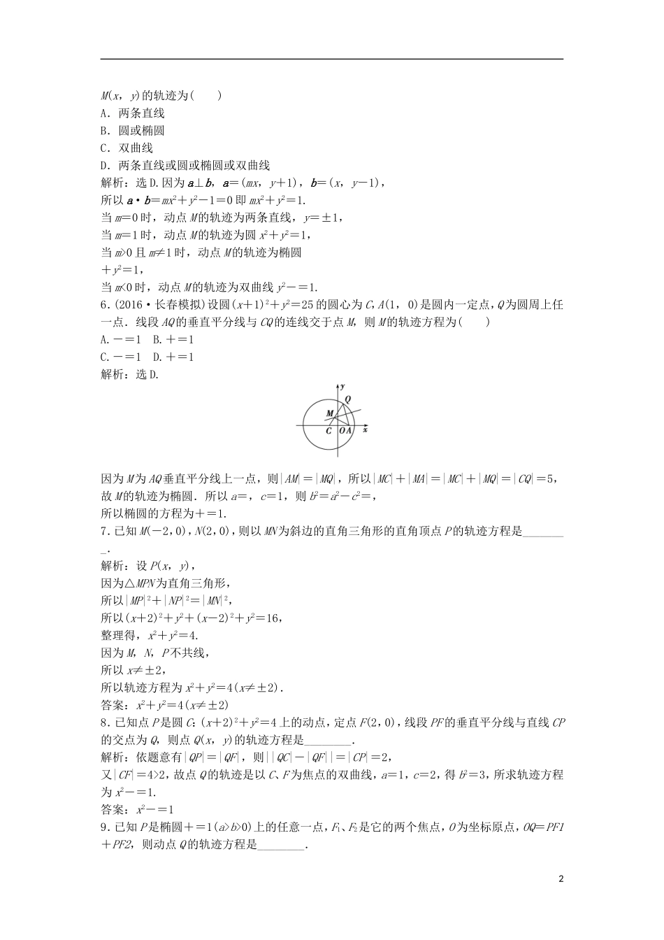 高考数学一轮复习 第8章 平面解析几何 第8讲 曲线与方程知能训练轻松闯关 理 北师大版-北师大版高三全册数学试题_第2页