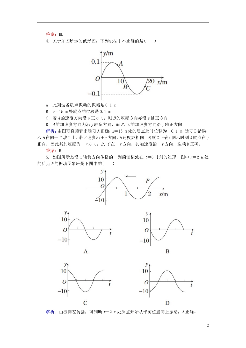 2015年高中物理12-2波的图象课时精练新人教版选修3-4_第2页