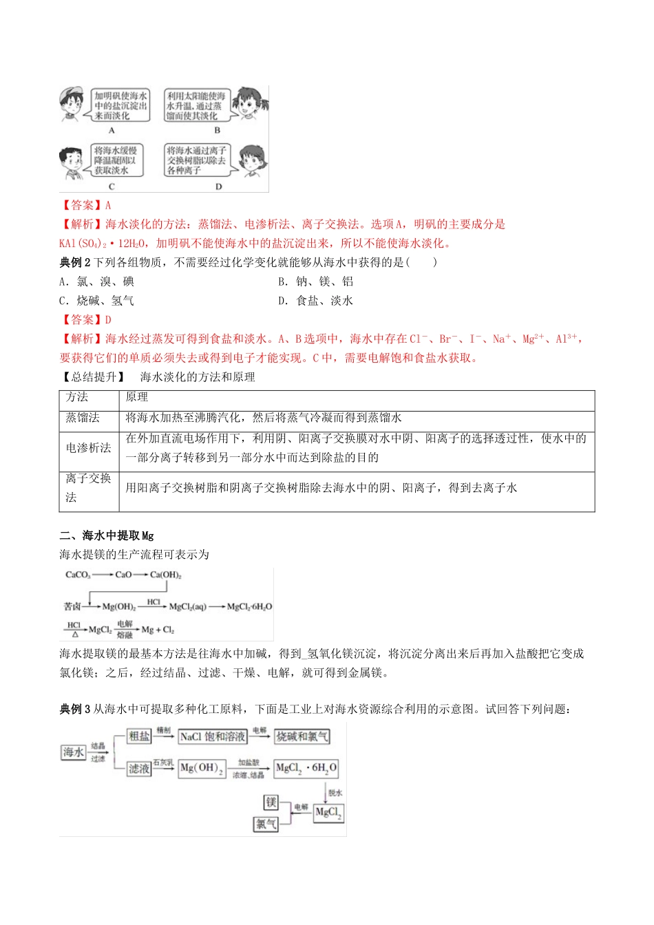 高中化学 期末大串讲 专题13 海水资源的开发利用（知识讲解）（含解析）-人教版高一全册化学试题_第2页