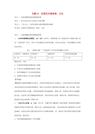 高考历史（真题模拟题）专项版汇编 专题10 近现代中国思想、文化、教育（含解析）-人教版高三全册历史试题