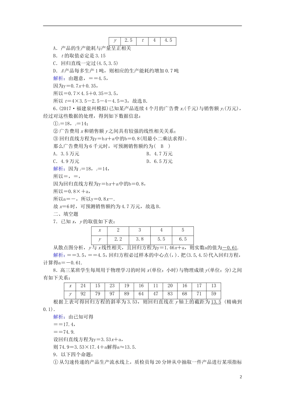 高考数学一轮复习 第十章 算法初步、统计、统计案例 课时达标67 变量间的相关关系与统计案例 理-人教版高三全册数学试题_第2页
