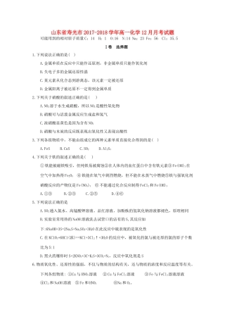 山东省寿光市高一化学12月月考试题-人教版高一全册化学试题