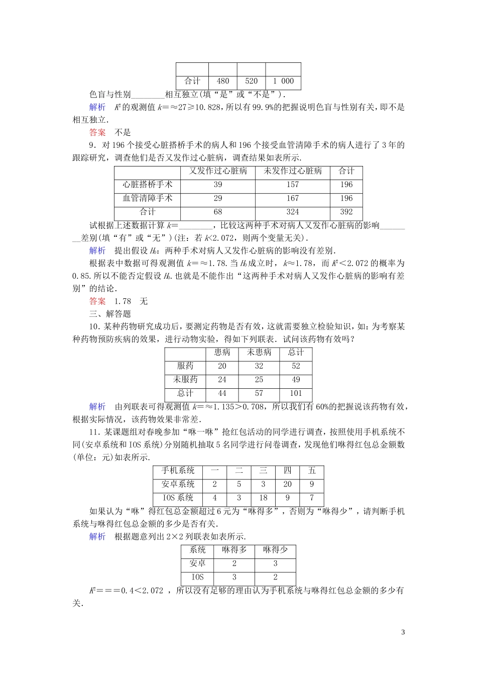 高中数学 第3章 统计案例 3.2 独立性检验的基本思想及其初步应用练习 新人教A版选修2-3-新人教A版高二选修2-3数学试题_第3页