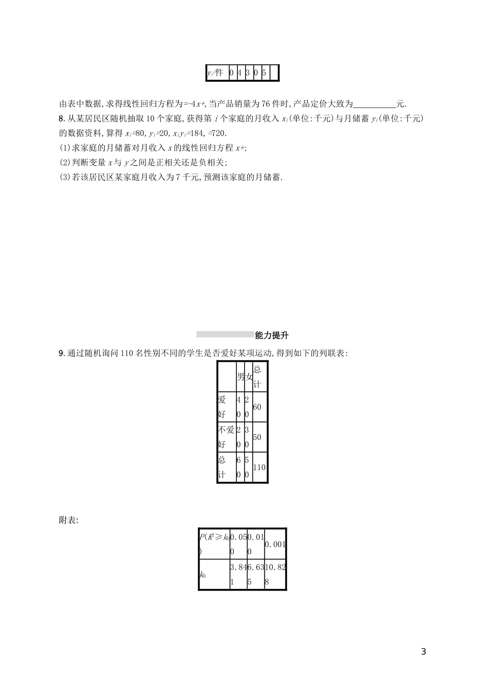 高考数学一轮复习 第十章 算法初步、统计与统计案例 考点规范练52 变量间的相关关系、统计案例 文 新人教A版-新人教A版高三全册数学试题_第3页