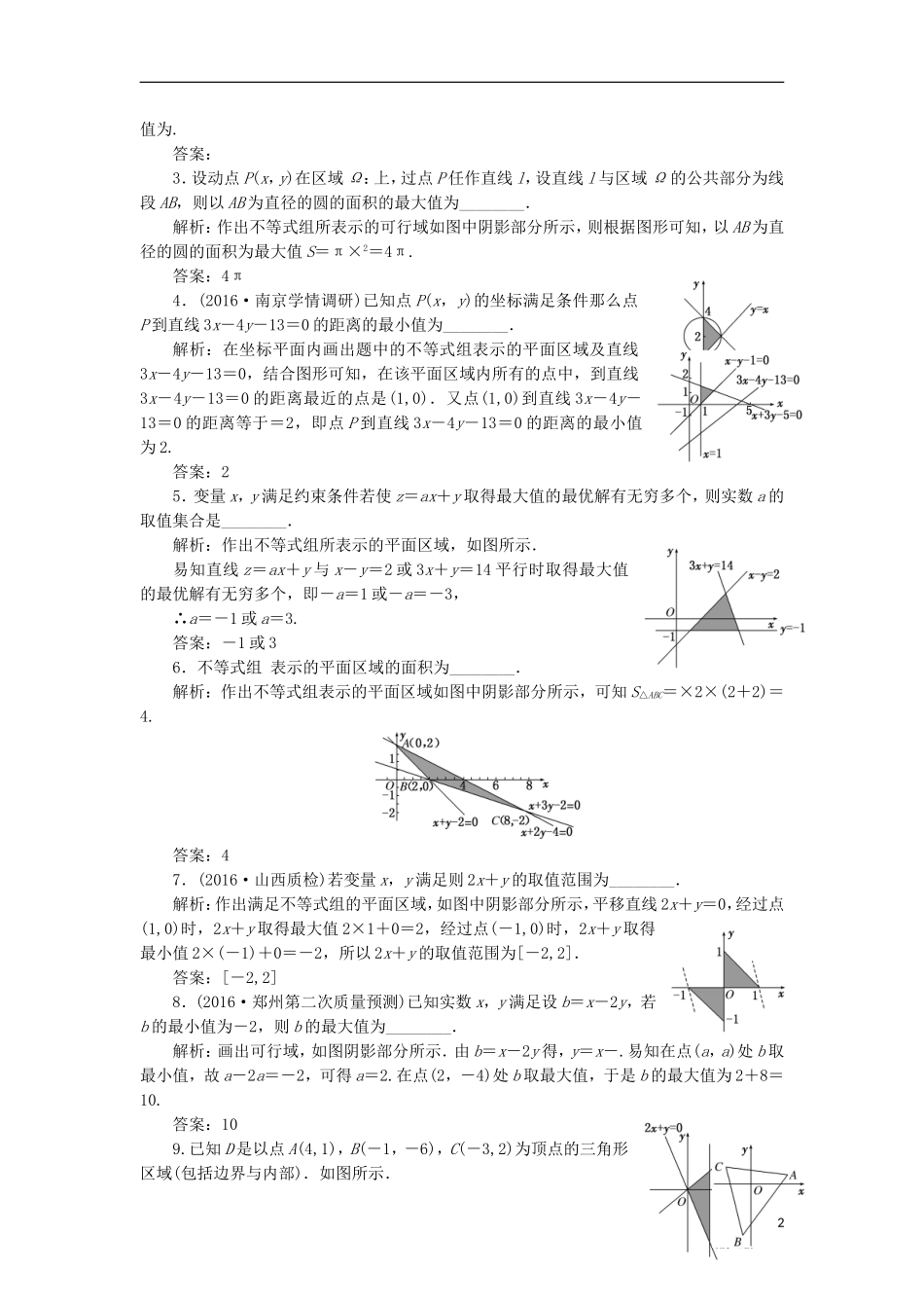 （江苏专用）高三数学一轮总复习 第七章 不等式 第三节 二元一次不等式（组）及简单的线性规划问题课时跟踪检测 理-人教版高三全册数学试题_第2页