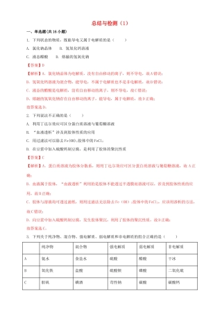 高中化学 第2章 总结与检测（1）鲁科版必修第一册（含解析）-鲁科版高一第一册化学试题