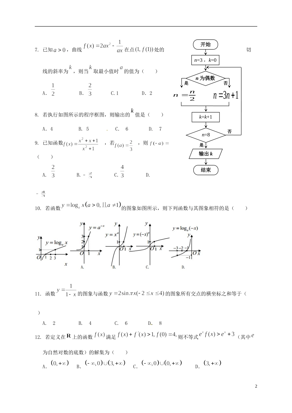 辽宁省沈阳市和平区高二数学下学期期末考试试题 文-人教版高二全册数学试题_第2页