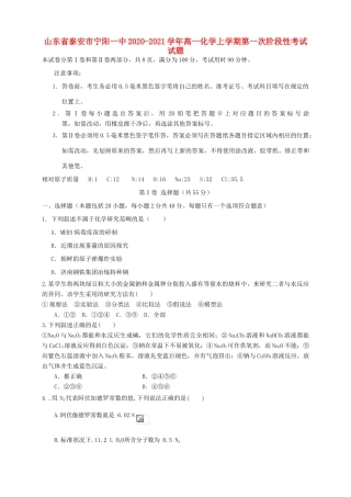 山东省泰安市宁阳一中高一化学上学期第一次阶段性考试试题-人教版高一全册化学试题