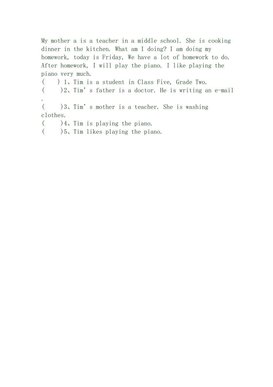 PEP小学英语五年级下册第四单元测试题_第3页