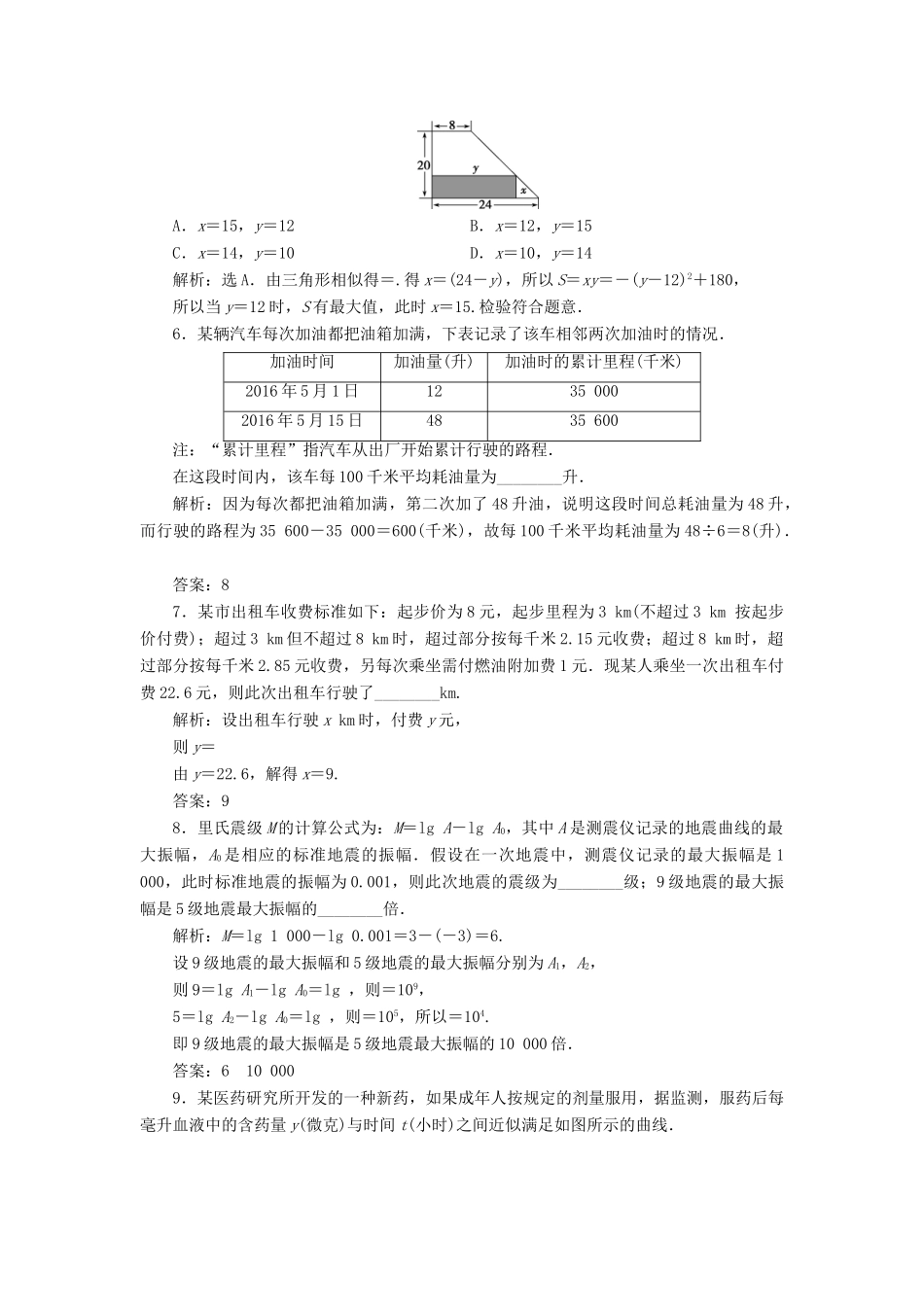 高考数学大一轮复习 第二章 函数概念与基本初等函数 第9讲 函数模型及其应用分层演练 文-人教版高三全册数学试题_第2页