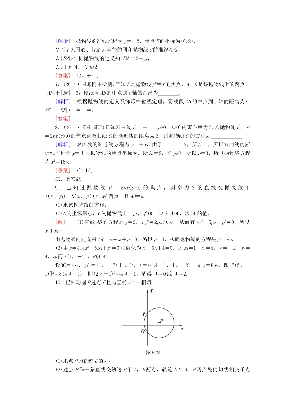 高考讲坛高考数学一轮复习 第8章 第7节 抛物线课后限时自测 理 苏教版-苏教版高三全册数学试题_第2页