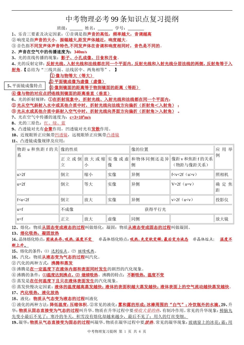 中考物理必背知识点总结复习提纲_第1页
