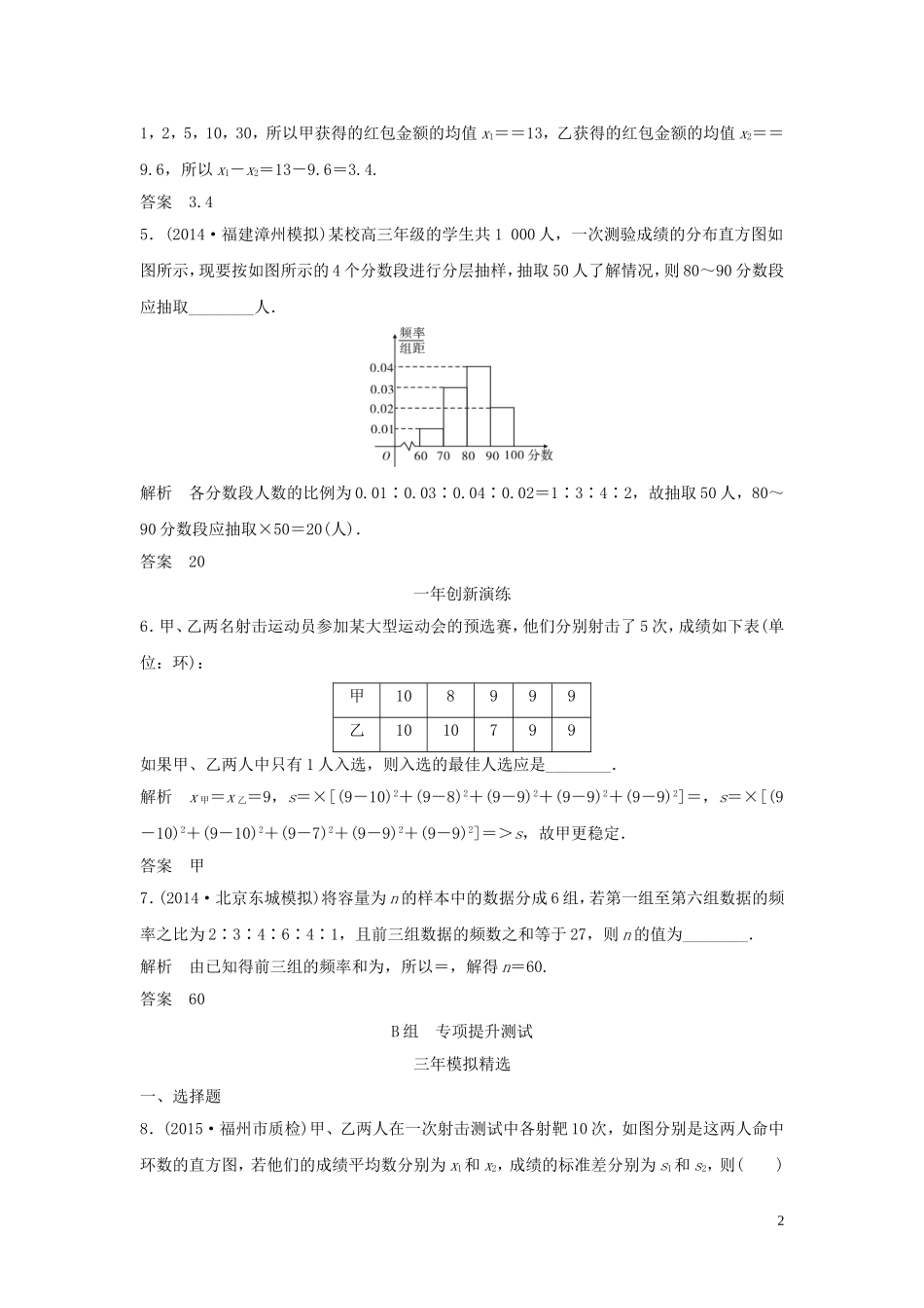 （三年模拟一年创新）高考数学复习 第十章 第三节 随机抽样、用样本估计总体 文（全国通用）-人教版高三全册数学试题_第2页