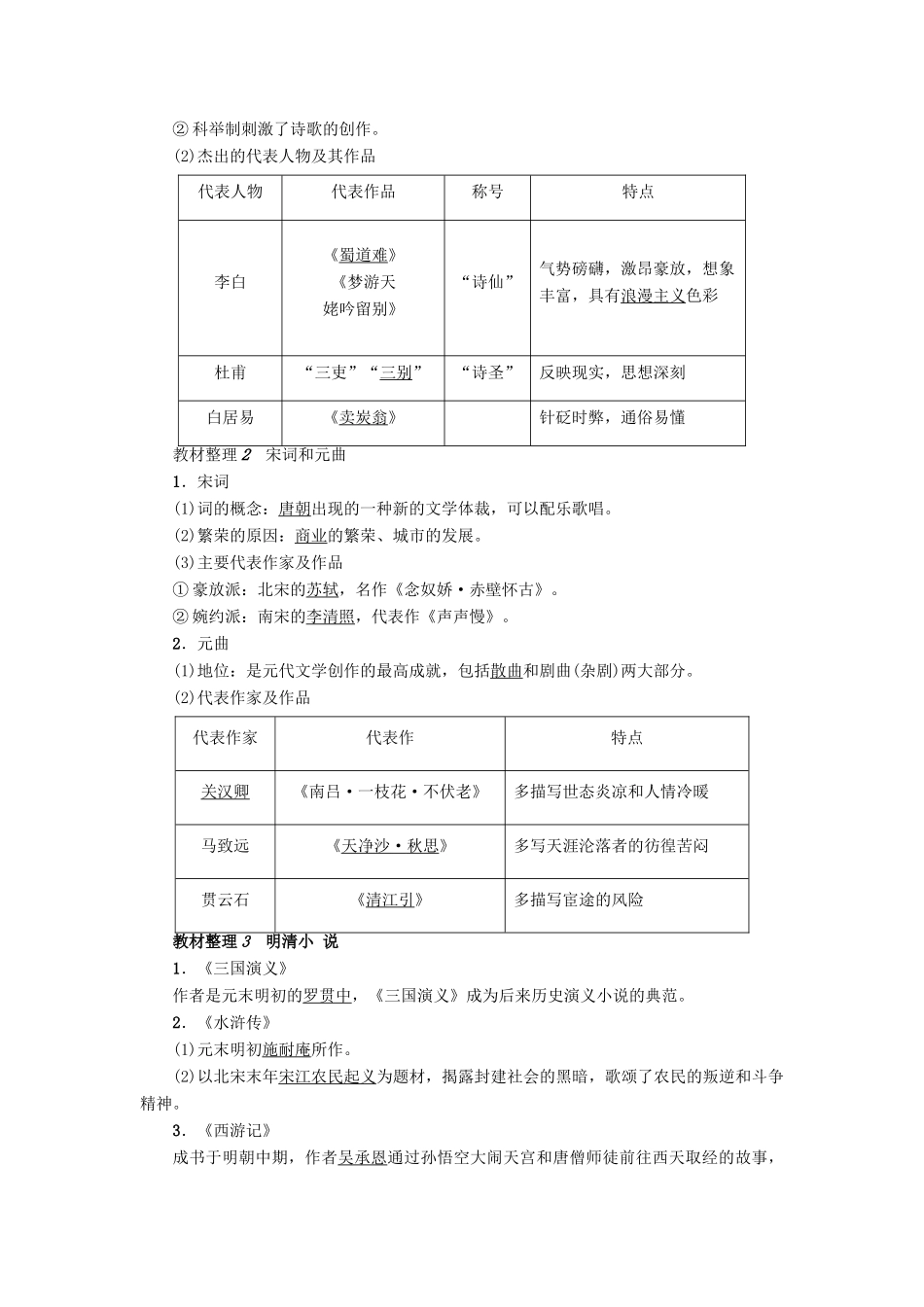高中历史 第2单元 古代中国的科技与文化 第5课 古代文学的辉煌成就教师用书 北师大版必修3-北师大版高一必修3历史试题_第2页