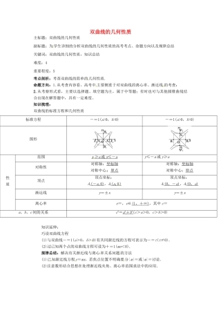 高考数学复习 专题15 解析几何 双曲线的几何性质考点剖析-人教版高三全册数学试题