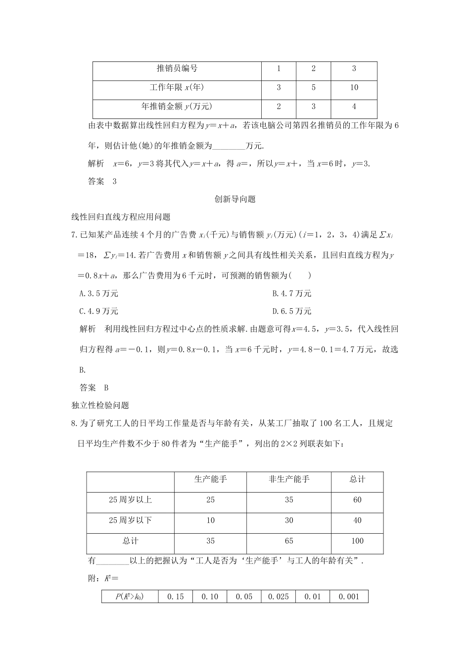 高考数学一轮总复习 第10章 概率与统计 第四节 变量间的相关关系与统计案例模拟创新题 文 新人教A版-新人教A版高三全册数学试题_第3页