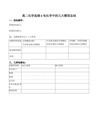 高二化学 电化学中的几大模型总结选修4