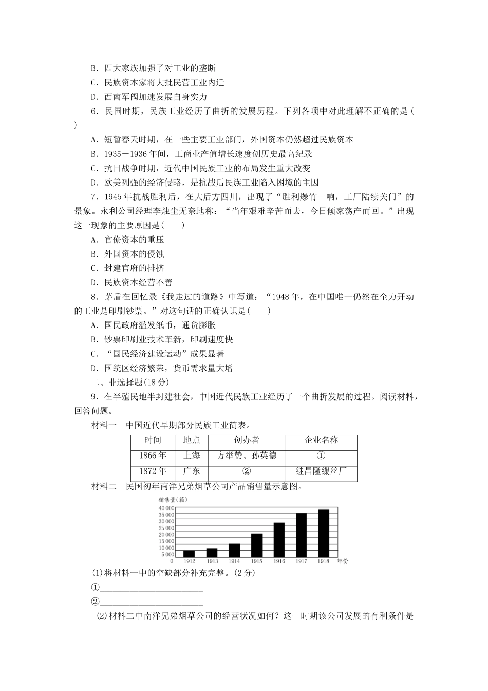 高中历史 课下能力提升（七）近代中国资本主义的历史命运（含解析）人民版必修2-人民版高一必修2历史试题_第2页