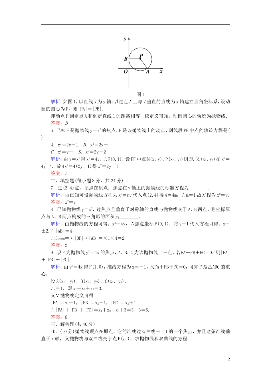 【红对勾】高中数学 2-4-1 抛物线及其标准方程课时作业 新人教A版选修2-1_第2页