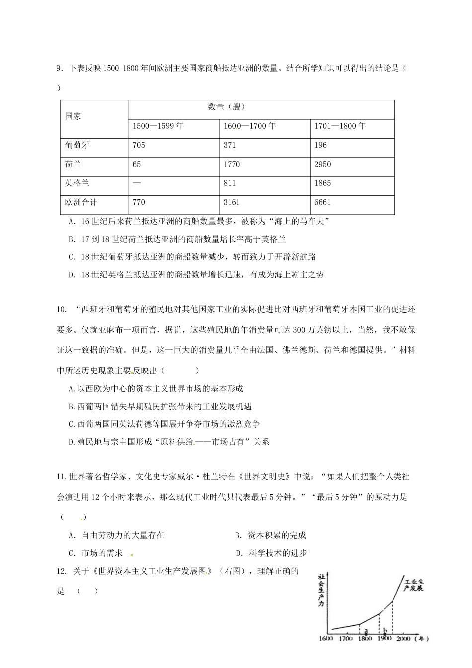 湖北省宜昌市高一历史下学期5月联考试题-人教版高一全册历史试题_第3页