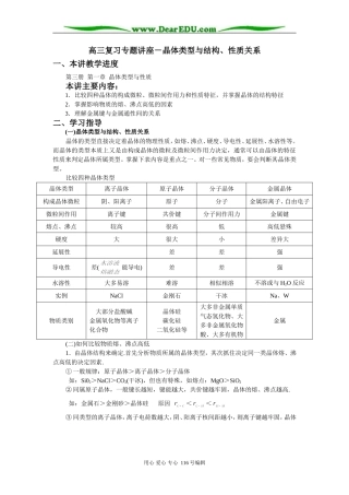 高三复习专题讲座－晶体类型与结构、性质关系