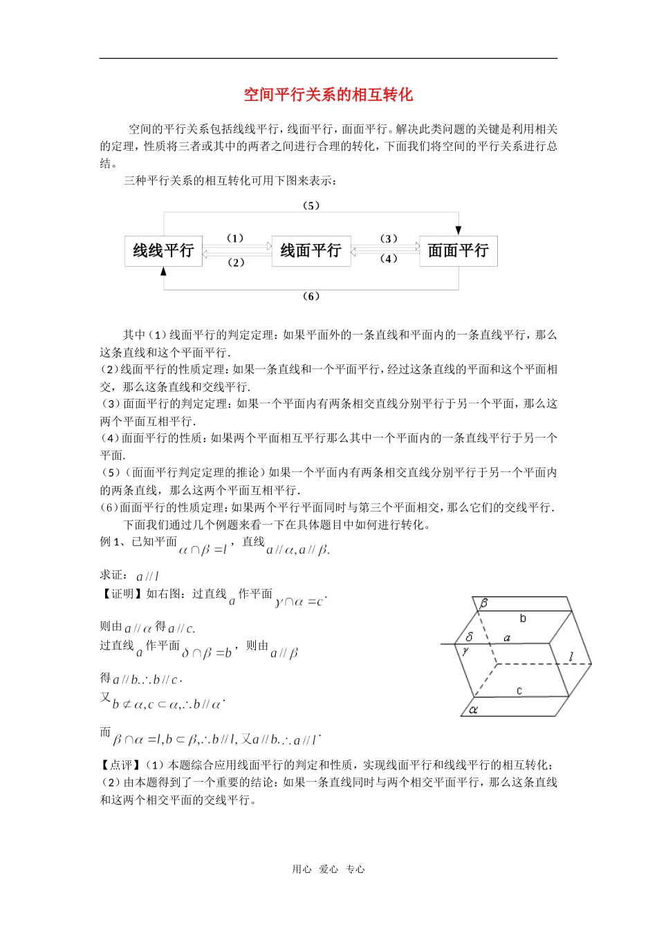 高考数学复习点拨 空间平行关系的相互转化_第1页