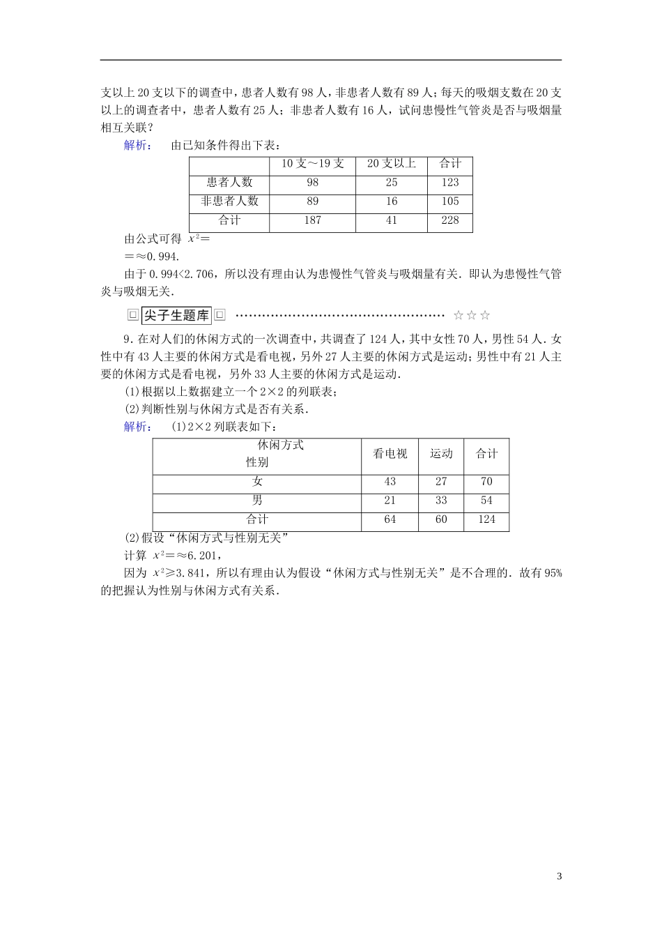 高中数学 第一章 统计案例 2 独立性检验 2.2 独立性检验 2.3 独立性检验的基本思想 2.4 独立性检验的应用课后演练提升 北师大版选修1-2-北师大版高二选修1-2数学试题_第3页