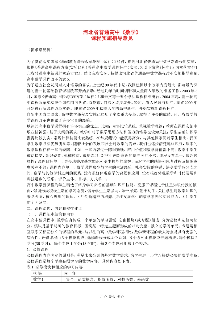 河北省普通高中高三数学课程实施指导意见_第1页