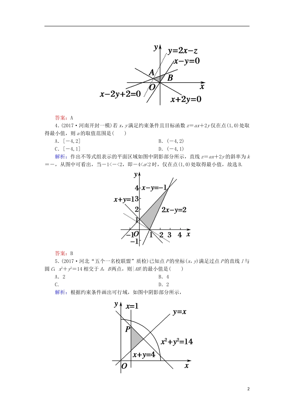 高考数学一轮复习 第六章 不等式、推理与证明 课时作业38 二元一次不等式（组）与简单的线性规划问题（含解析）文-人教版高三全册数学试题_第2页