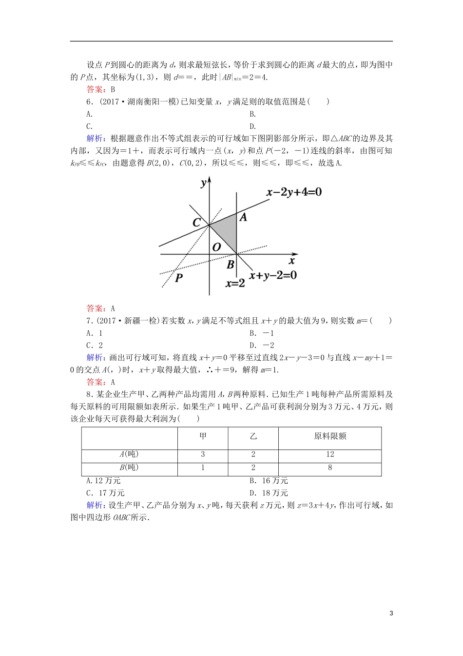 高考数学一轮复习 第六章 不等式、推理与证明 课时作业38 二元一次不等式（组）与简单的线性规划问题（含解析）文-人教版高三全册数学试题_第3页