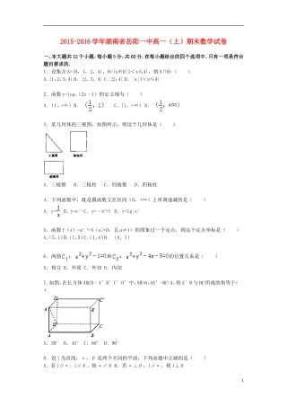 湖南省岳阳一中高一数学上学期期末试卷（含解析）-人教版高一全册数学试题