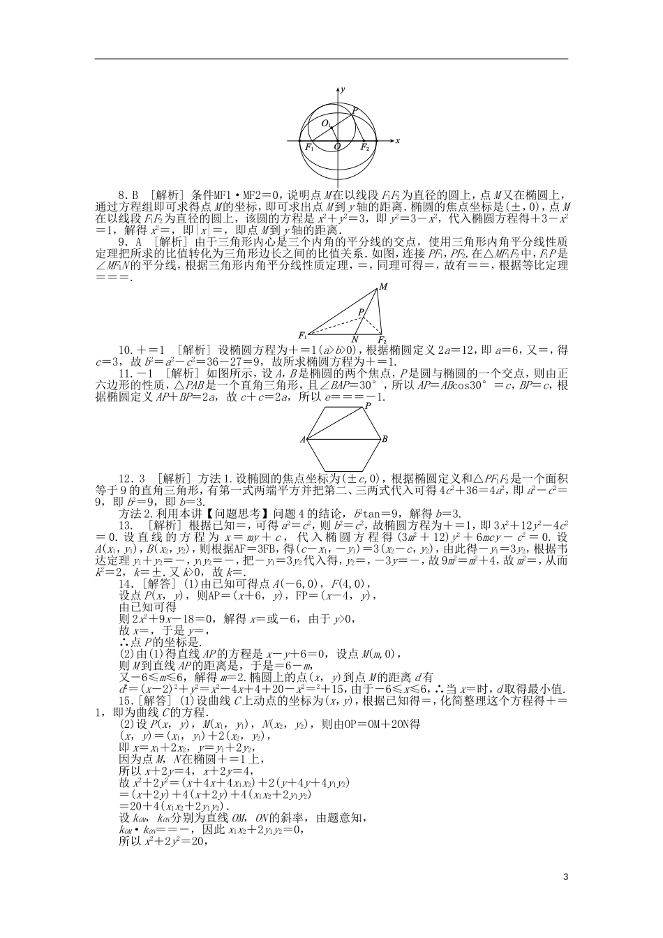 高考数学一轮复习 椭圆基础知识检测 理-人教版高三全册数学试题_第3页
