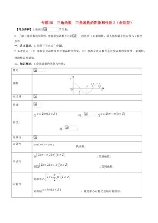 高考数学 高频考点揭秘与仿真测试 专题25 三角函数 三角函数的图象和性质2（余弦型）文（含解析）-人教版高三全册数学试题