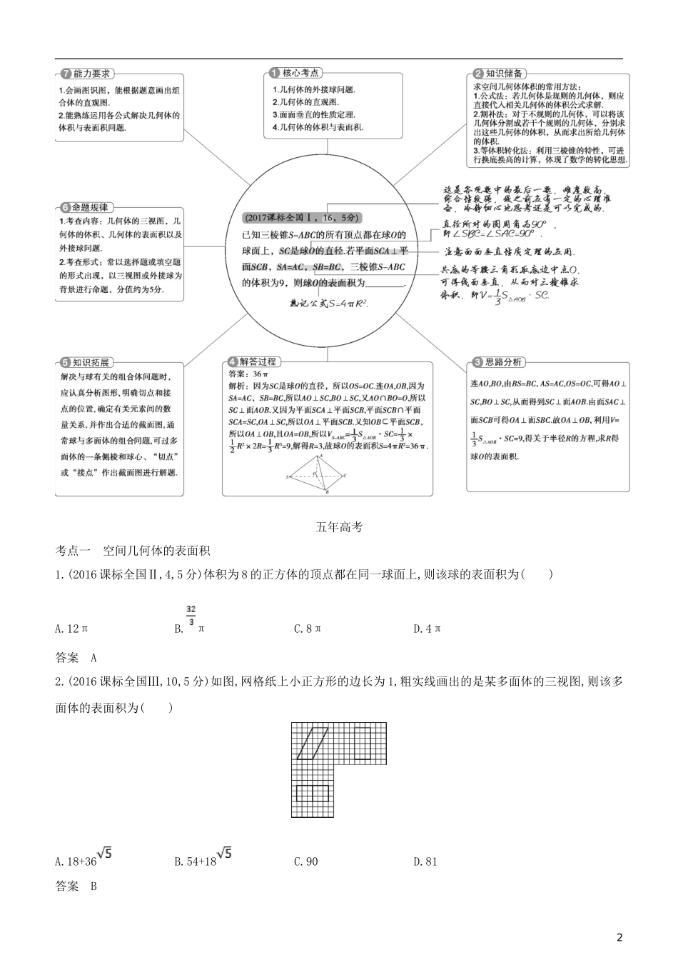 高考数学一轮复习 第八章 立体几何 8.2 空间几何体的表面积和体积练习 文-人教版高三全册数学试题_第2页