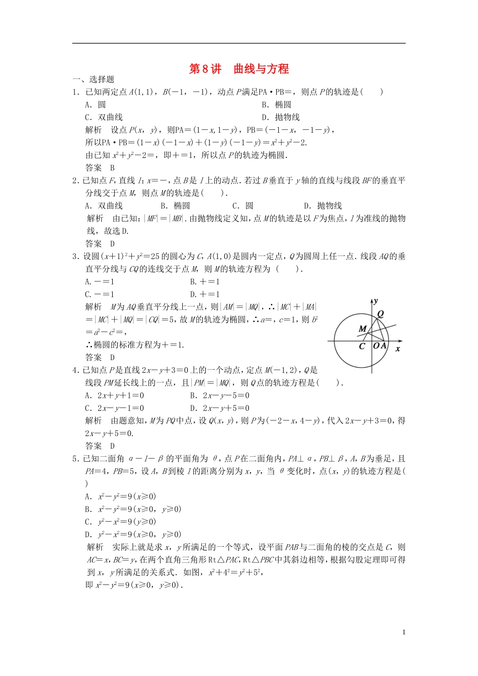 高考数学一轮复习 第九章 解析几何 第8讲 曲线与方程 理-人教版高三全册数学试题_第1页